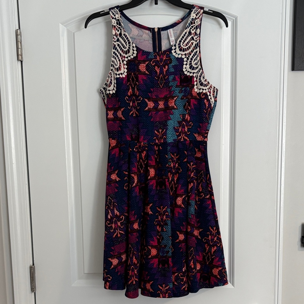 Xhilaration Navy and Pink Patterned Mini Dress